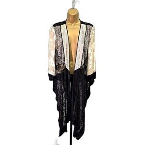 Vtg Violet Kay Silk Blend Sheer Kimono Jacket Med Floral Lace Burnout Sequin USA